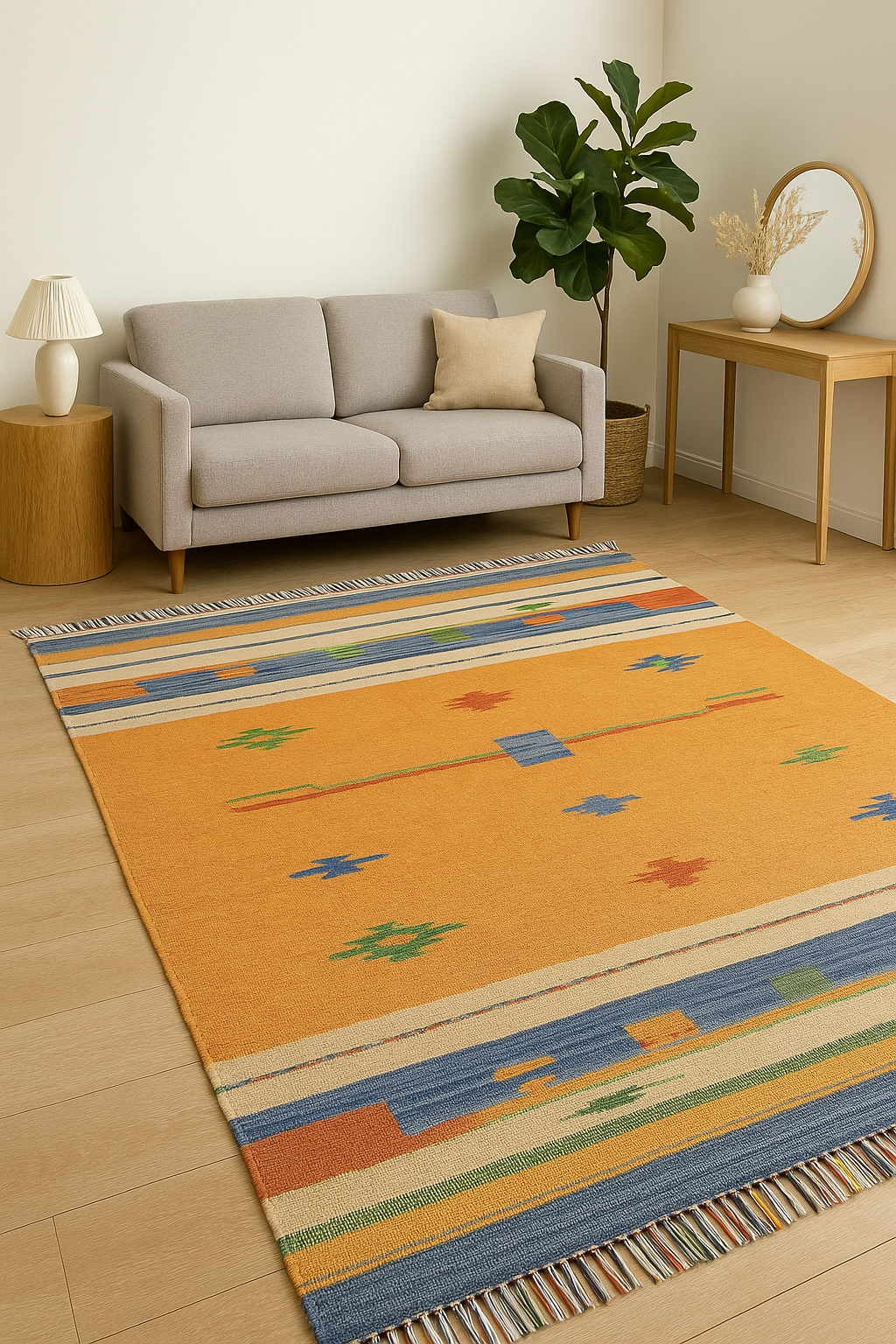 Kelim Teppich 100% Baumwolle flach gewebt mit Fransen Kilim Dhurrie 8 Designs CT