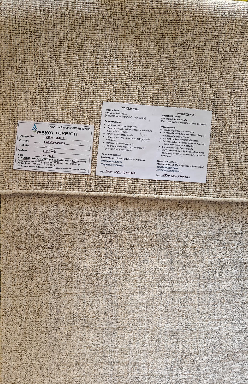 Ръчно тъкан килим 120x180 Бежов гланциран ленен плосък хол SH254