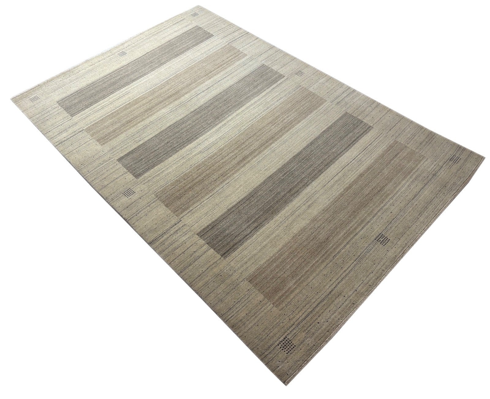 Handgewebter Wollteppich 200x300 cm Modernes Streifen Design Naturtöne Beige AN2