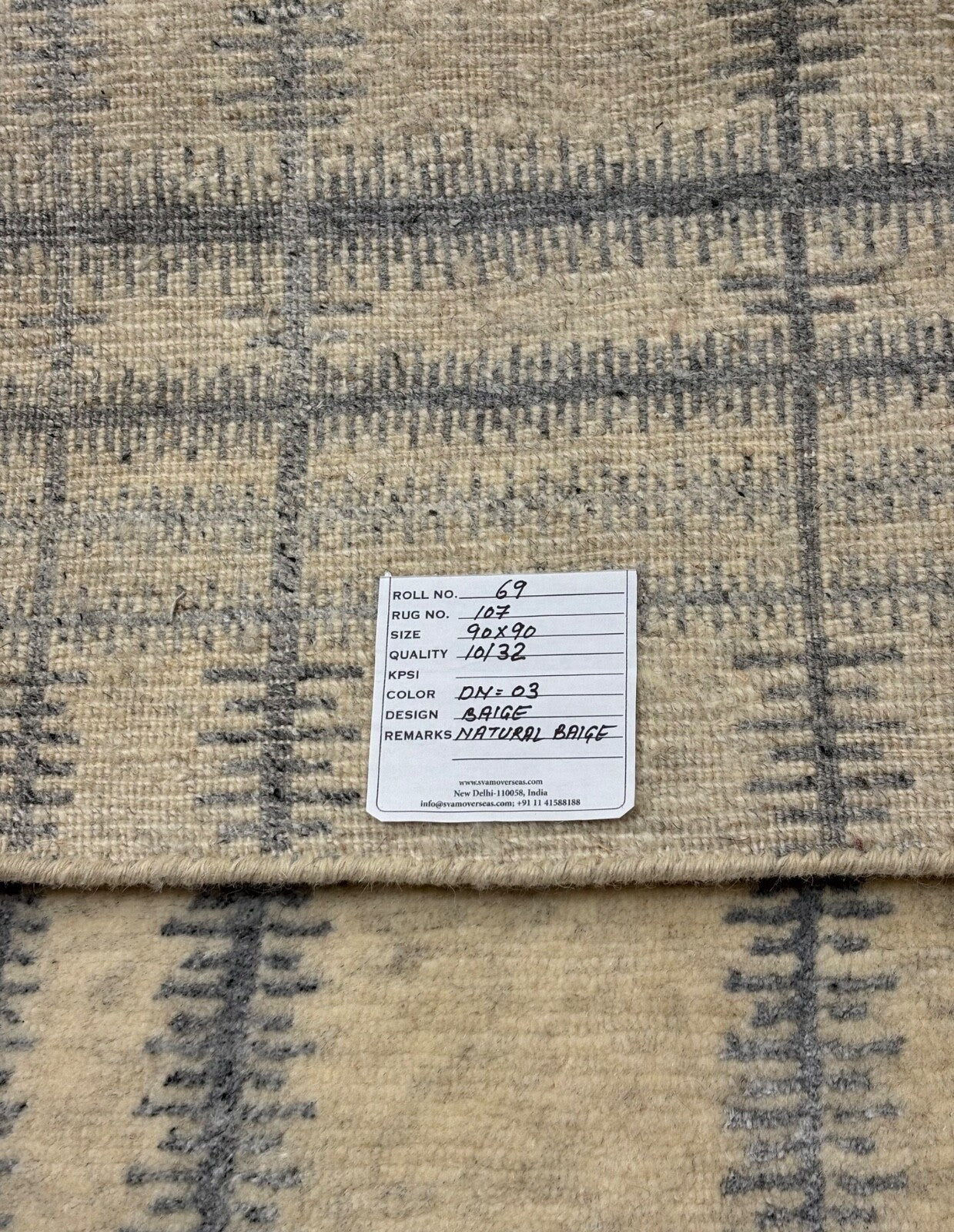 Handgeknüpfter Wollteppich 90x90 cm Naturbeige Modern Design Teppich R107