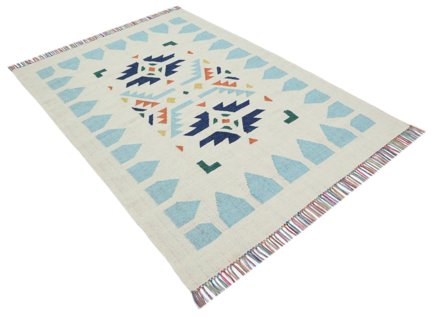 Kelim Teppich 100% Baumwolle flach gewebt mit Fransen Kilim Dhurrie 8 Designs CT