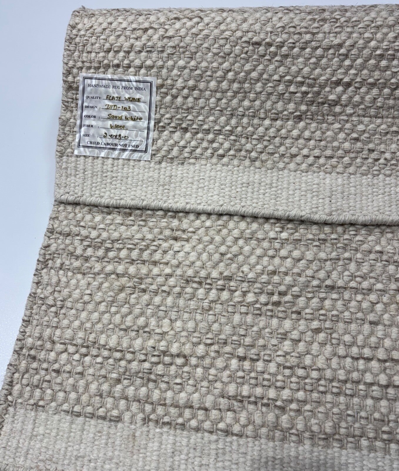 Kilim Dhurry Teppich 60x90cm Handgefertigt 100% Wolle Naturbeige Sandgrau D103