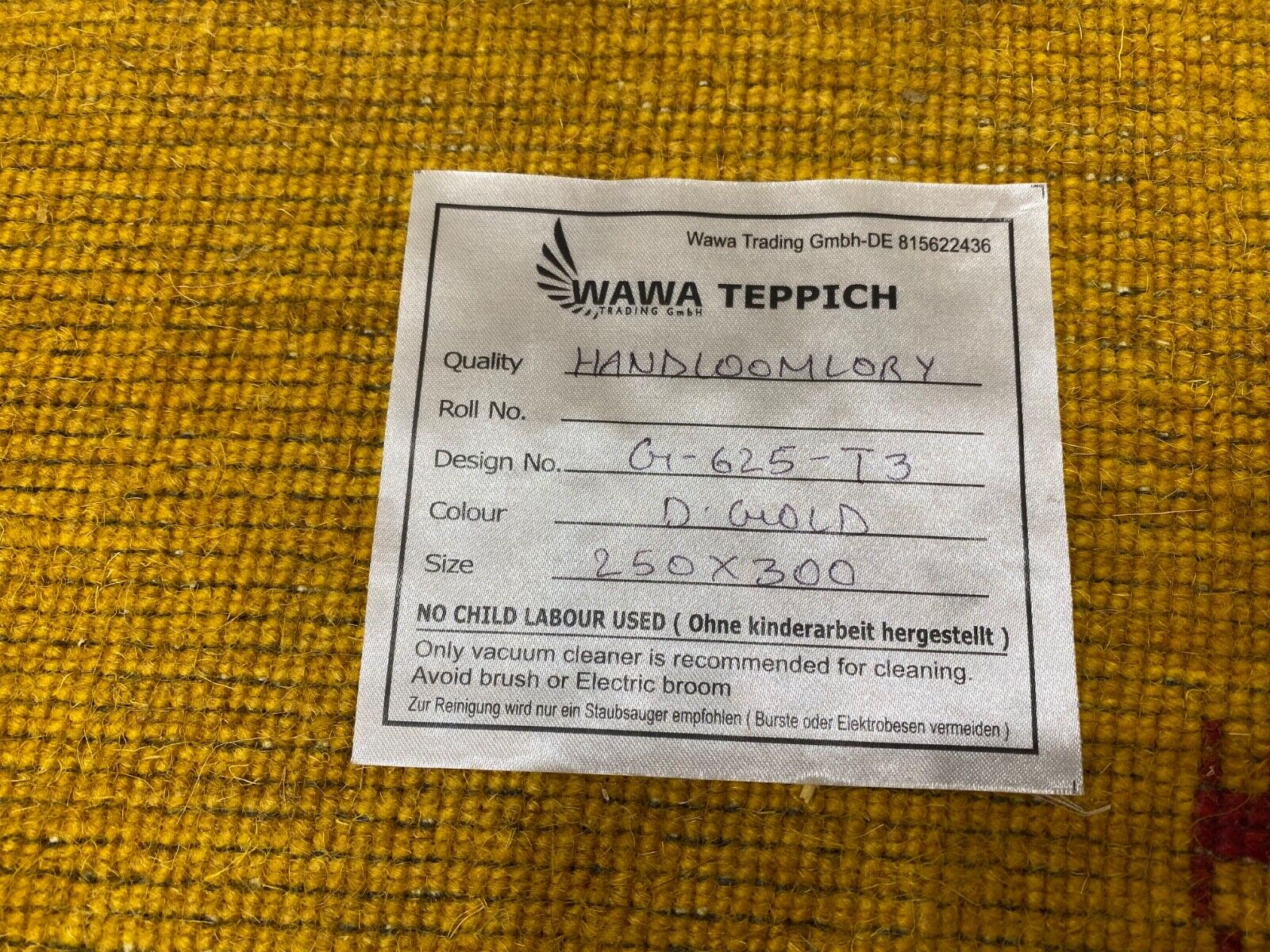 Gold Gabbeh Teppich 100% Wolle Orientteppich Handgewebt Loom Brücke G625T3