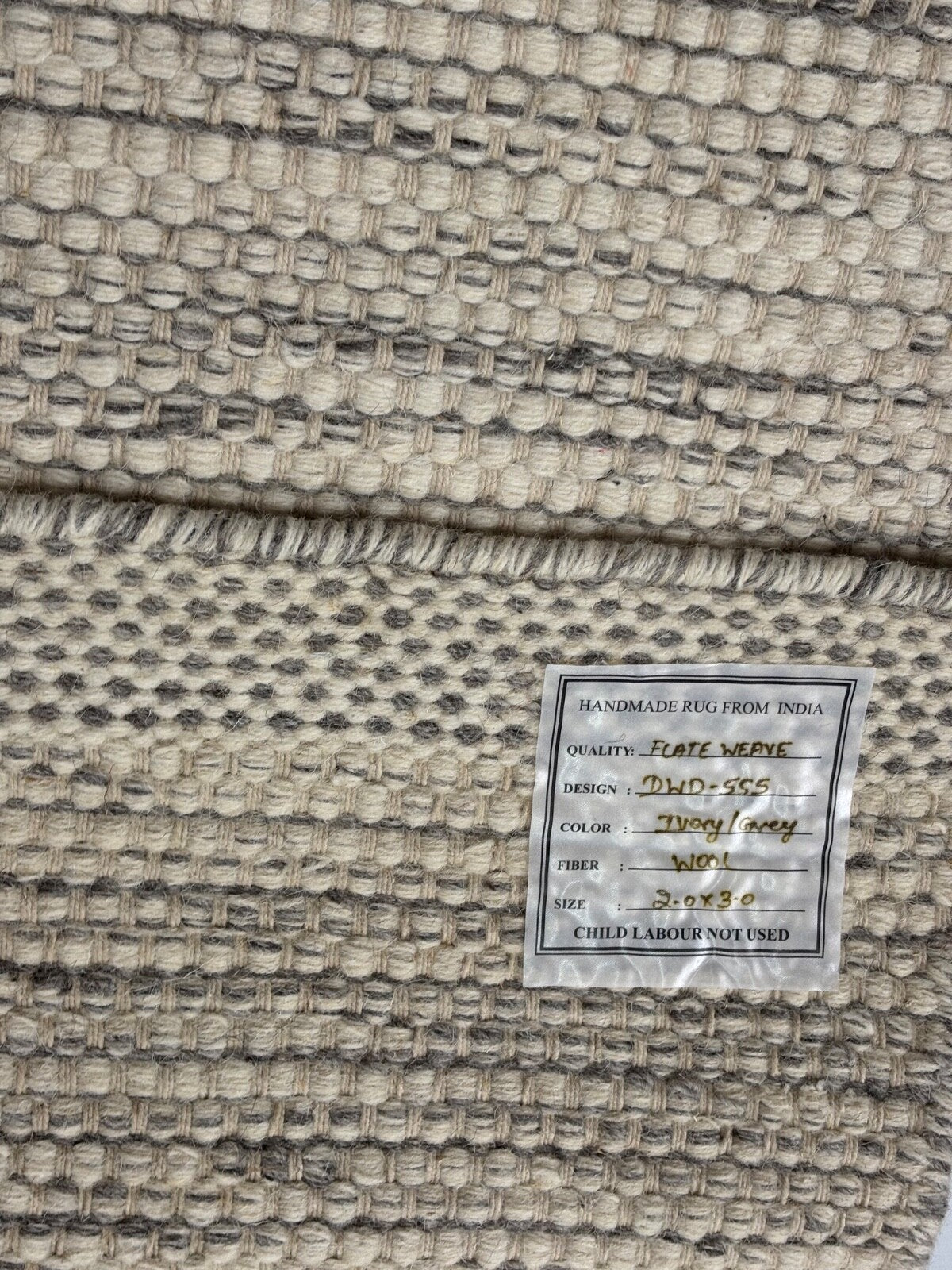 Handgefertigte Kilim Dhurry Teppich 60x90 cm Naturbeige Grau 100% Wolle DWD555