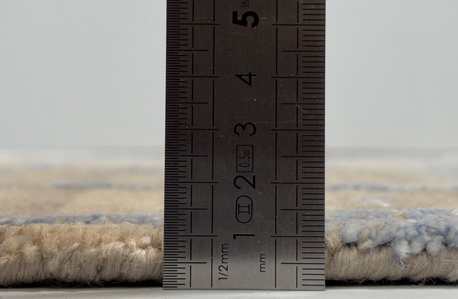 Handgeknüpfter Design Teppich 60x90 Beige Blau Wolle Bambus Seidenglanz R116