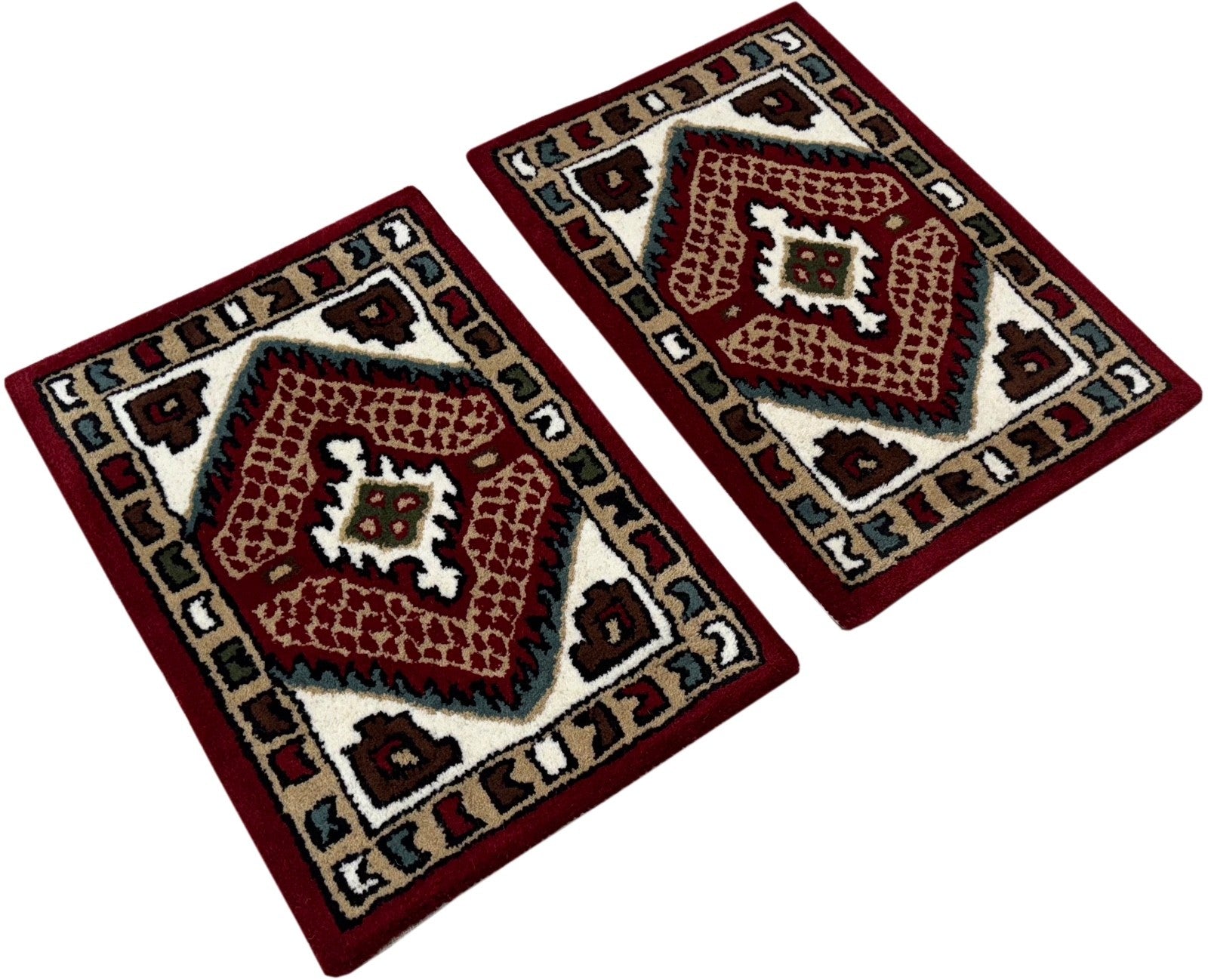 Wollteppich 40x60 Rot Beige Oriental Handgemacht TĂĽrvorleger Fussmatte HT376R