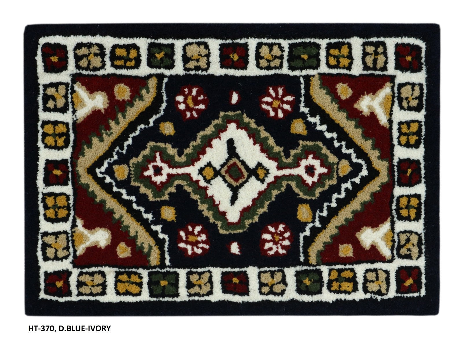 Wollteppich 40x60 Blau Beige Oriental Handgemacht Türvorleger Fussmatte HT370B