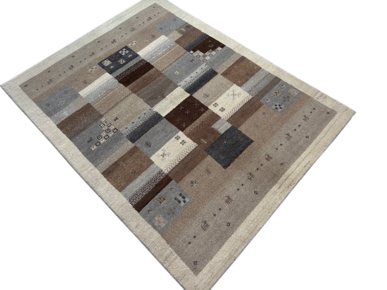 Gabbeh Teppich 170x240cm Handgeknüpft 100% Schurwolle Beige Naturfarbe ST34