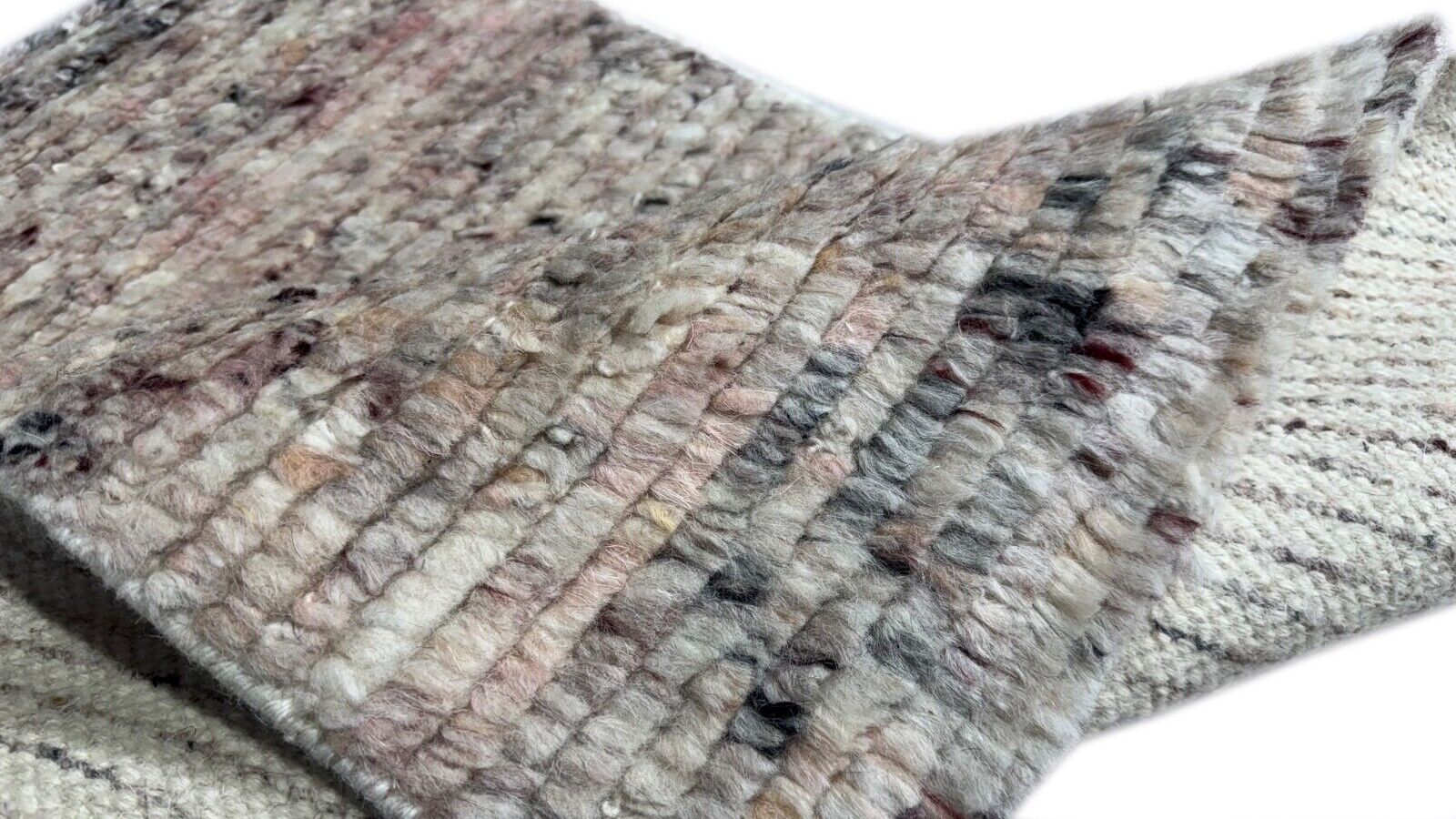 手織りウール100%ラグ 60x90 モダンデザインラグ グレーベージュ BCI83