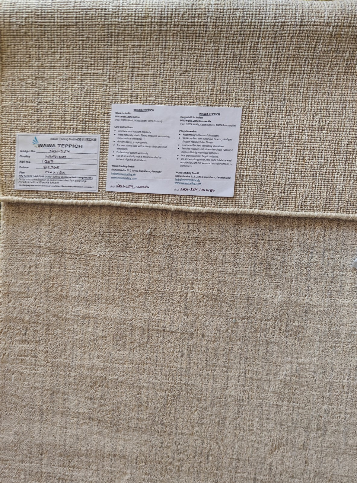 Ръчно тъкан килим 120x180 Бежов гланциран ленен плосък хол SH254