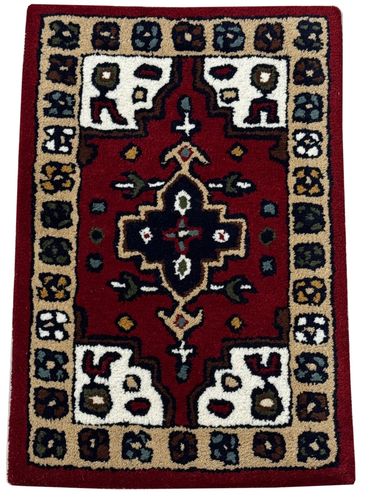 Wollteppich 40x60 Rot Beige Oriental Handgemacht TĂĽrvorleger Fussmatte HT373R