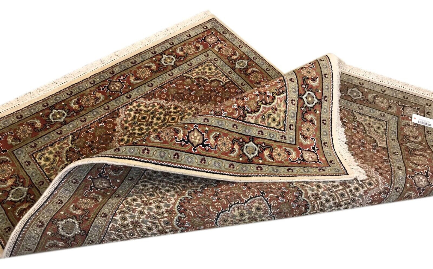 Teppich Handgeknüpfter Orientteppich Täbriz Mahi Bidjar Creme 125x183 cm M9 M1