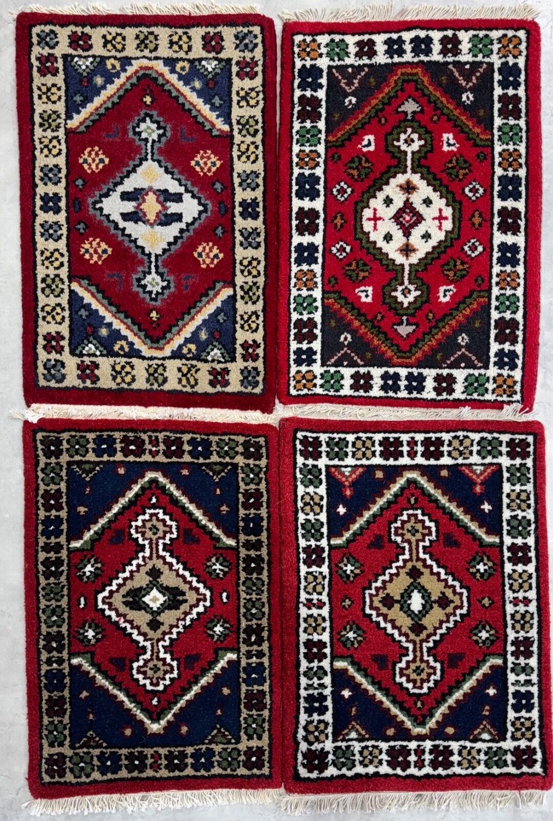 Brücke Teppich 40x60 cm Handgeknüpft Fußmatte Automatte 100% Wolle Rot Blau PH42