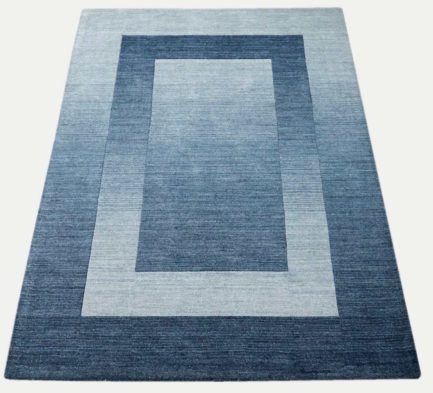 Blau 160X230 cm Teppich 100% Wolle Beige Orientteppich Handgetuftet HT409