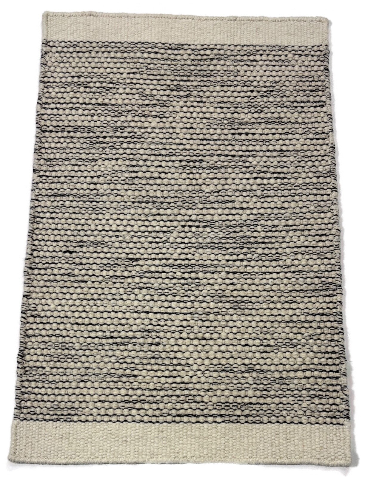 Kilim Dhurry Teppich 60x90cm Handgefertigt 100% Wolle Naturbeige Dunkelgrau D102