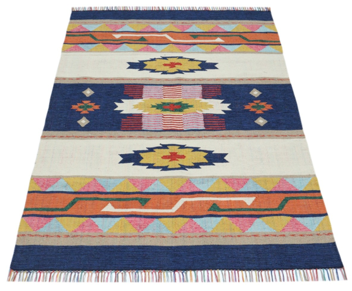 Kelim Teppich 100% Baumwolle flach gewebt mit Fransen Kilim Dhurrie 8 Designs CT