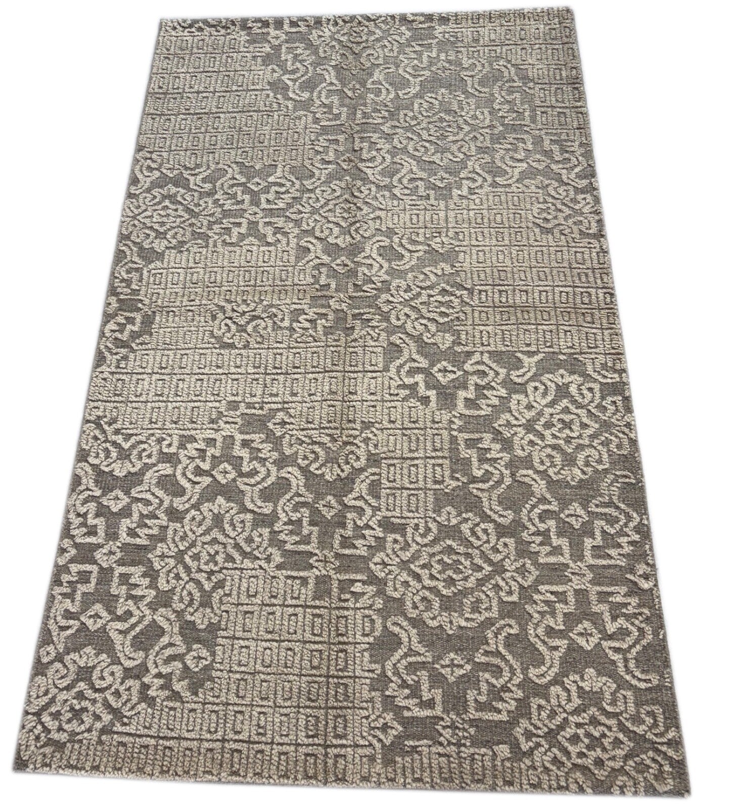 Handgeknüpfter Wollteppich 152x243 cm Beige Grau Modern Design DT960