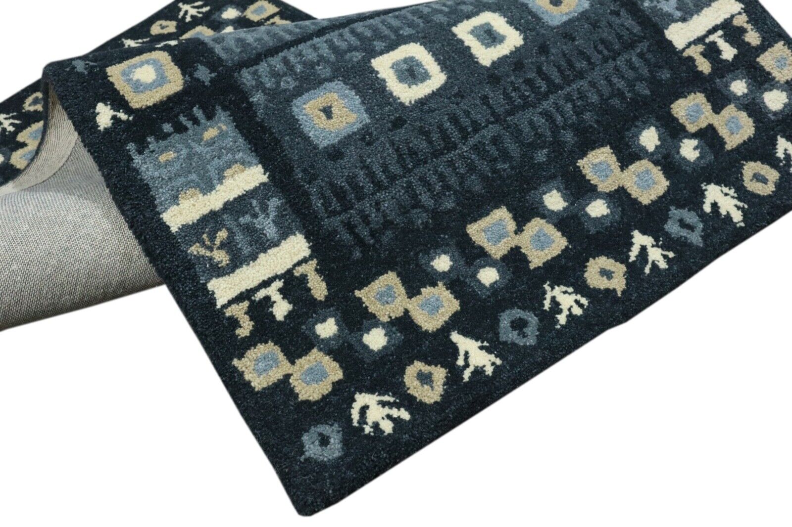 Gabbeh Teppich 100% Wolle 70X140 cm Handarbeit Hell Blau Handgetuftet T1004