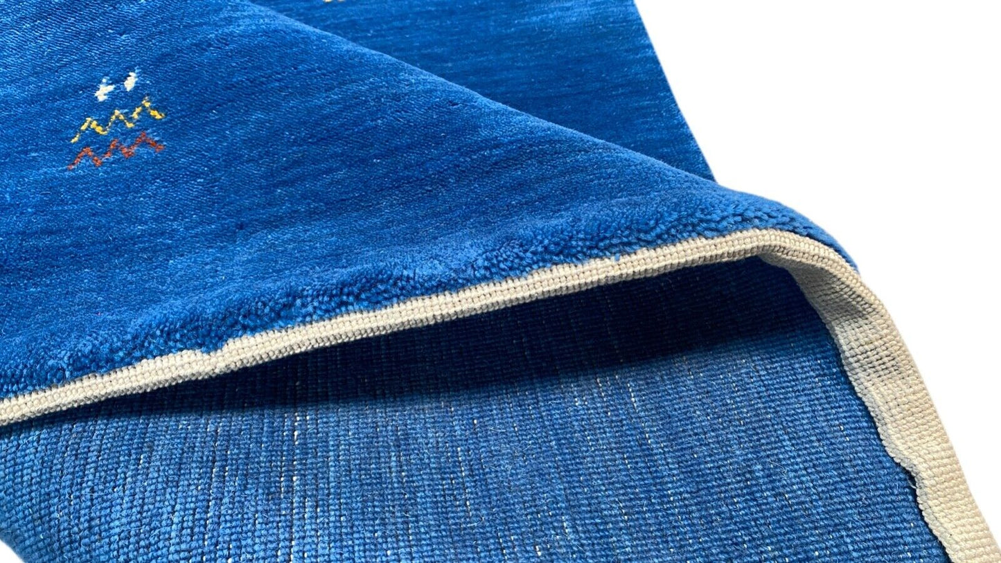 Gabbeh Blau Teppich 120x180 cm Handgewebt 100% Wolle Lori Debbich Loom G64T6