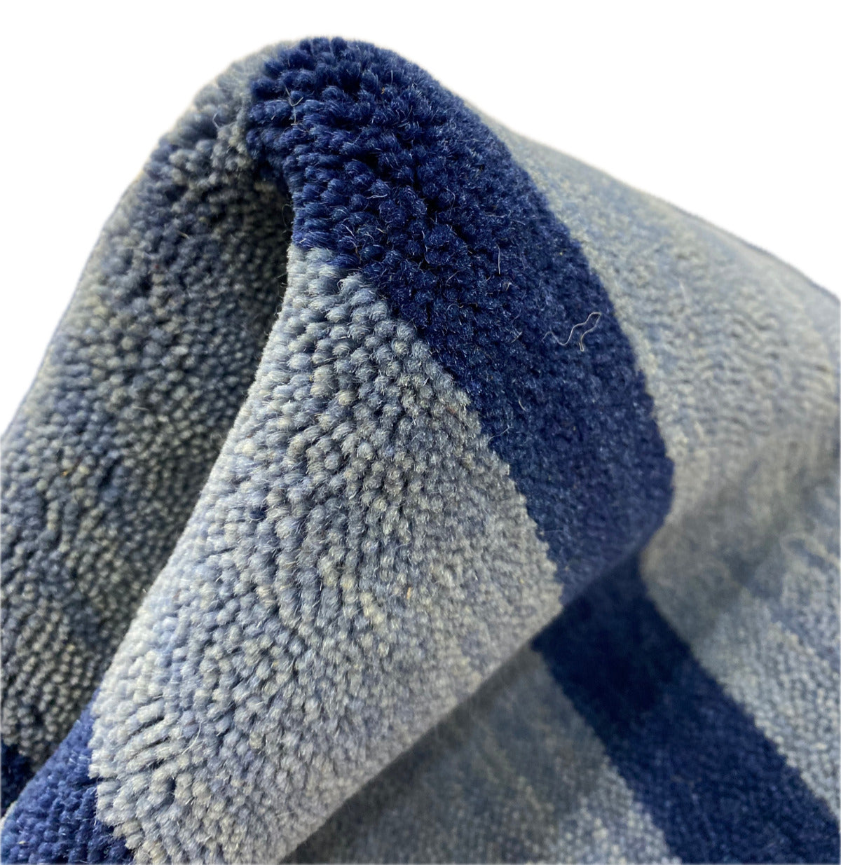 Handgefertigter Wollteppich 125x185 cm Hochwertig Dunkelblau Hellblau Modern 191