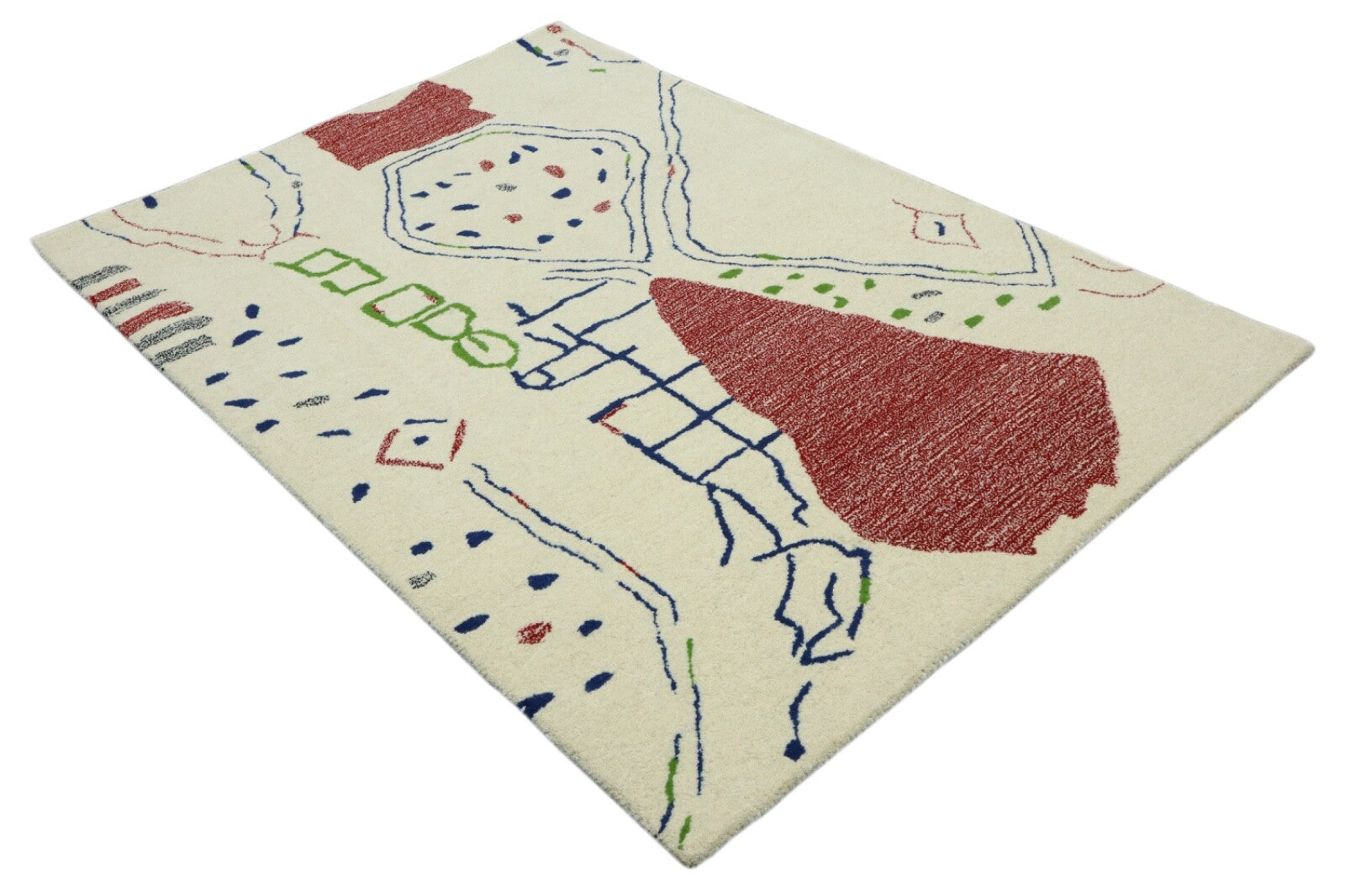 Wollteppich 120x180 Beige Bunt Abstrakt Marokko Design Handgetuftet HT317