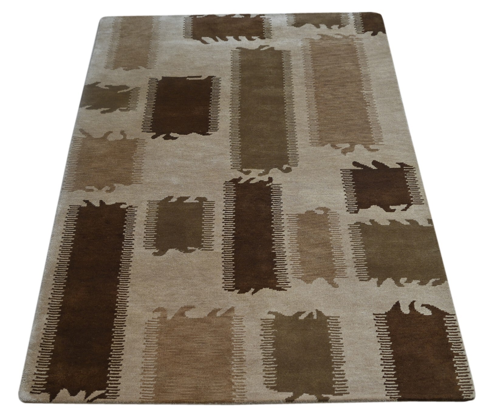 Modernes Handgeknüpfter Wolle 150x240 Vintage Beige Wohnzimmer Teppich SH149