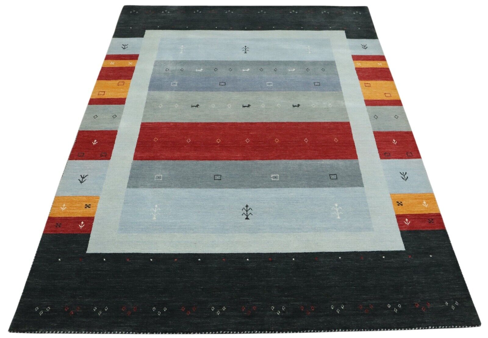 Gabbeh Teppich Grau Blau 100% Wolle 170x240 cm Orient Handgewebt Lr1042