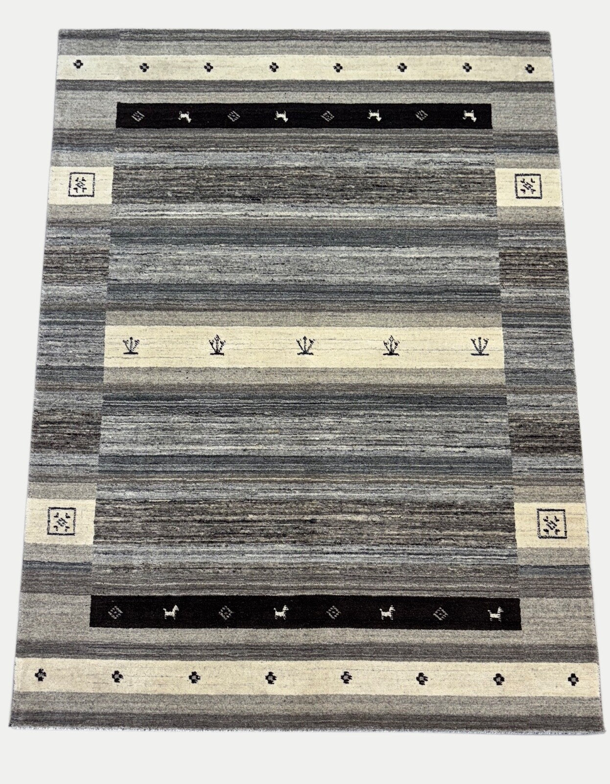 Beige Naturfarbe Gabbeh Teppich 100% Wolle Handgewebt Schurwolle 170x240 cm St39