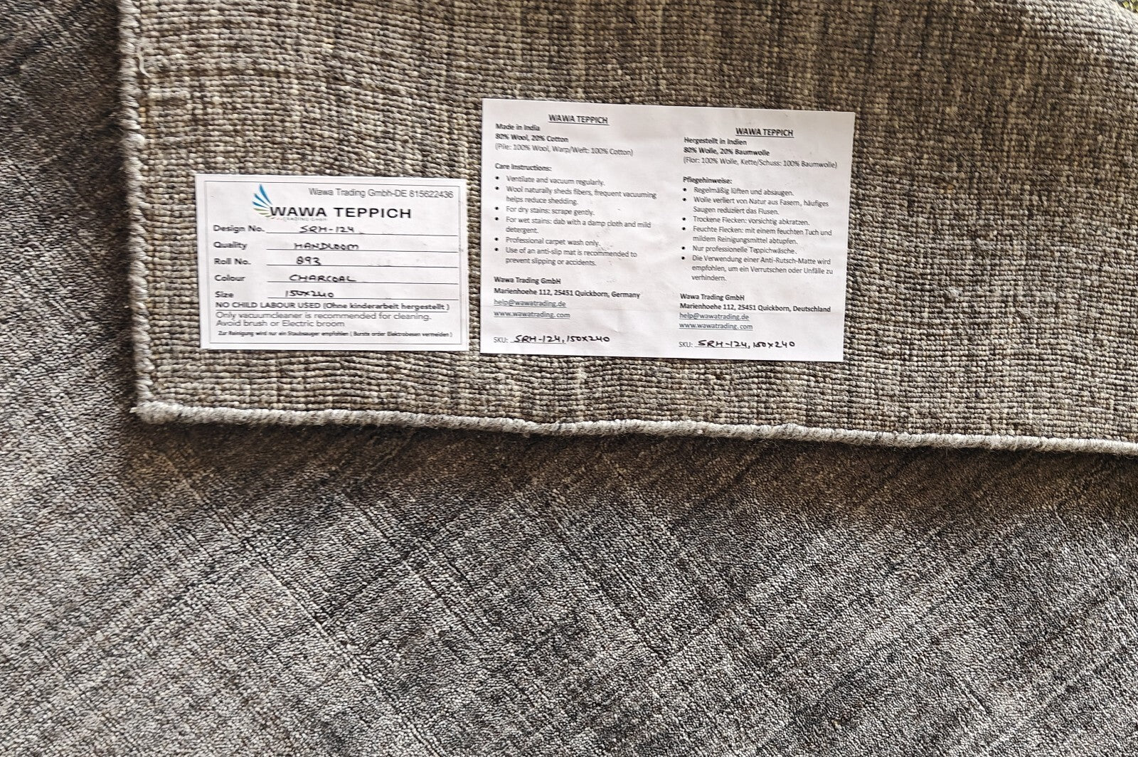 Handgeweven vloerkleed 150x240 cm, antracietkleurige, glanzende wol-viscose, woonkamer SH124