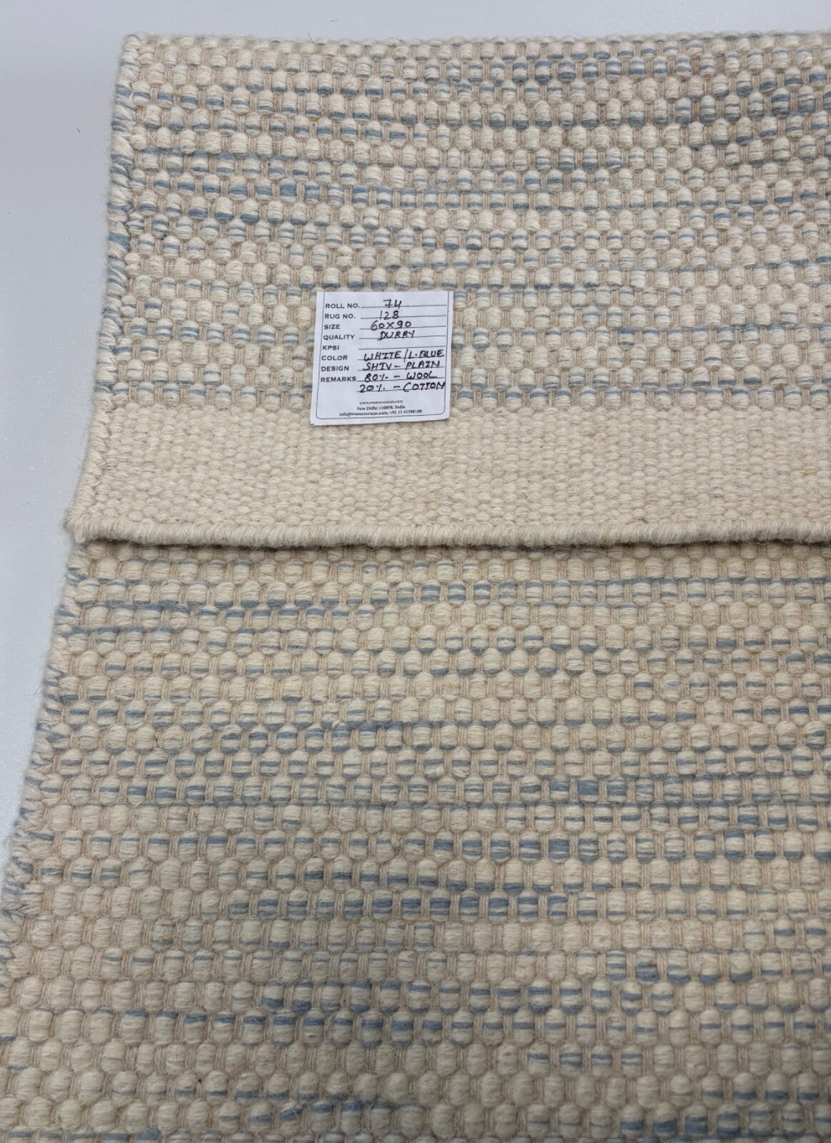 Kilim Dhurry Teppich 60x90 Wolle Natur Beige Blau Handgewebt Orientalisch R128