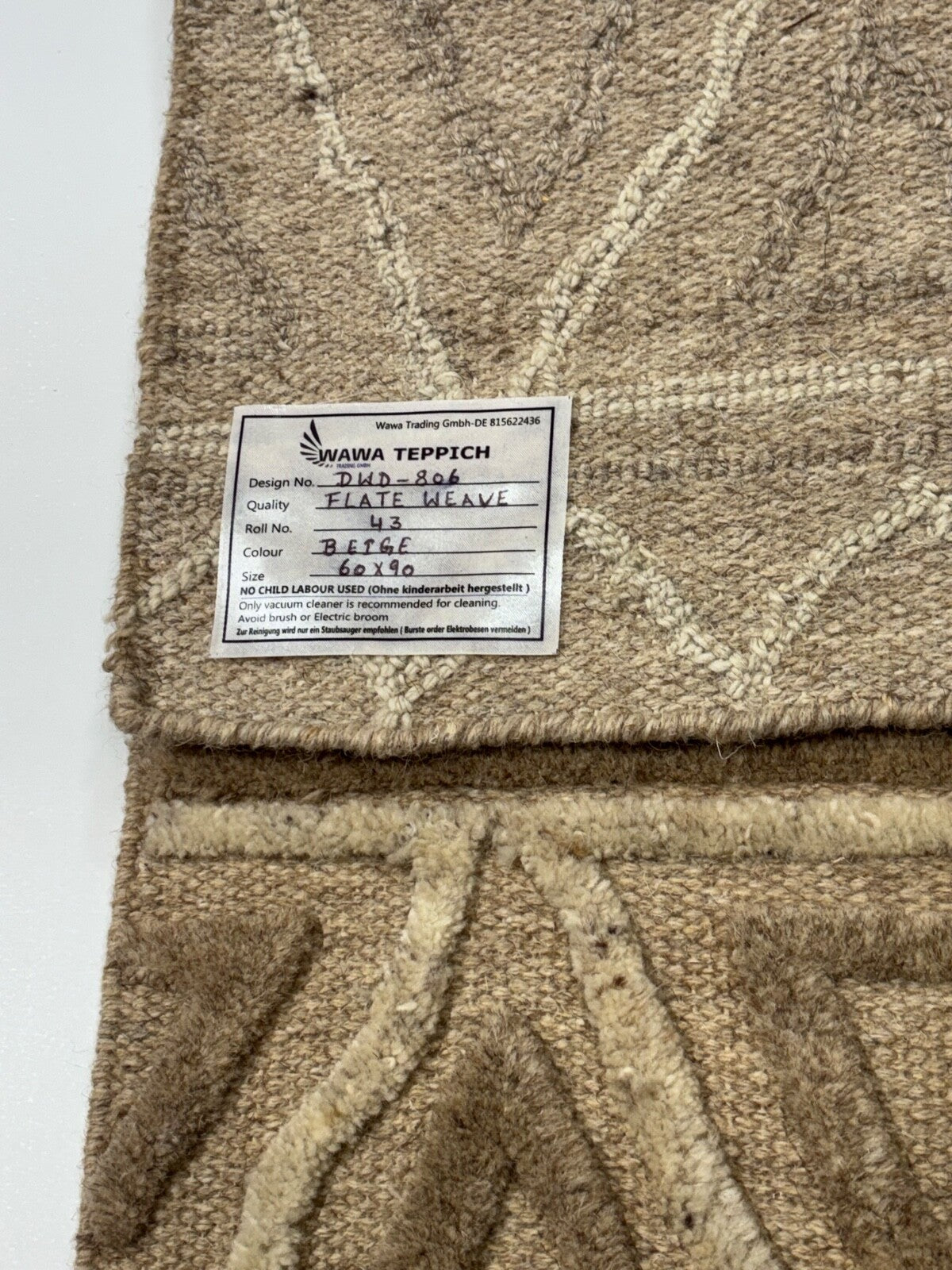 Handgefertigte Kilim Dhurry Teppich 60x90 cm Naturbeige Braun 100% Wolle DWD806