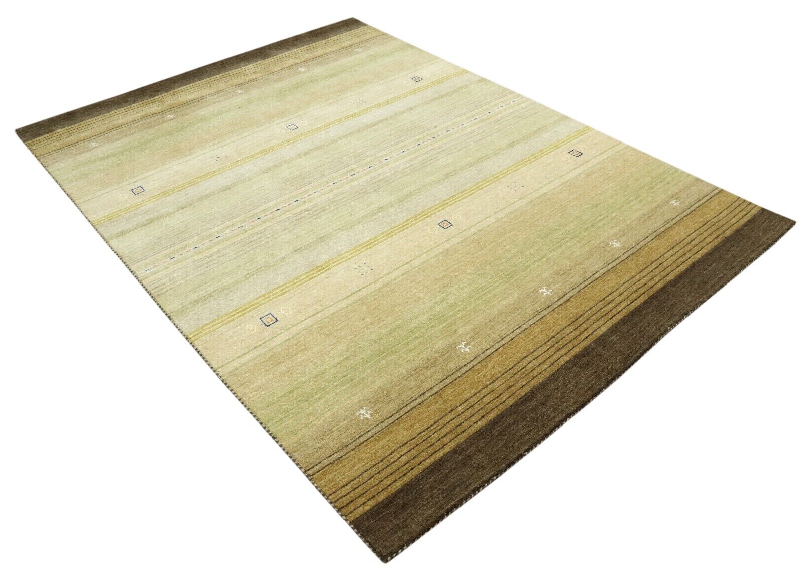 Teppich 100% Wolle 170x240 cm Grün mint Beige Handgewebt Gabbeh LR1045