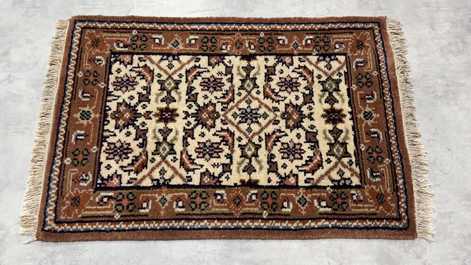 Herati Handgeknüpft Teppich 100% Wolle Orientteppich Beige Braun