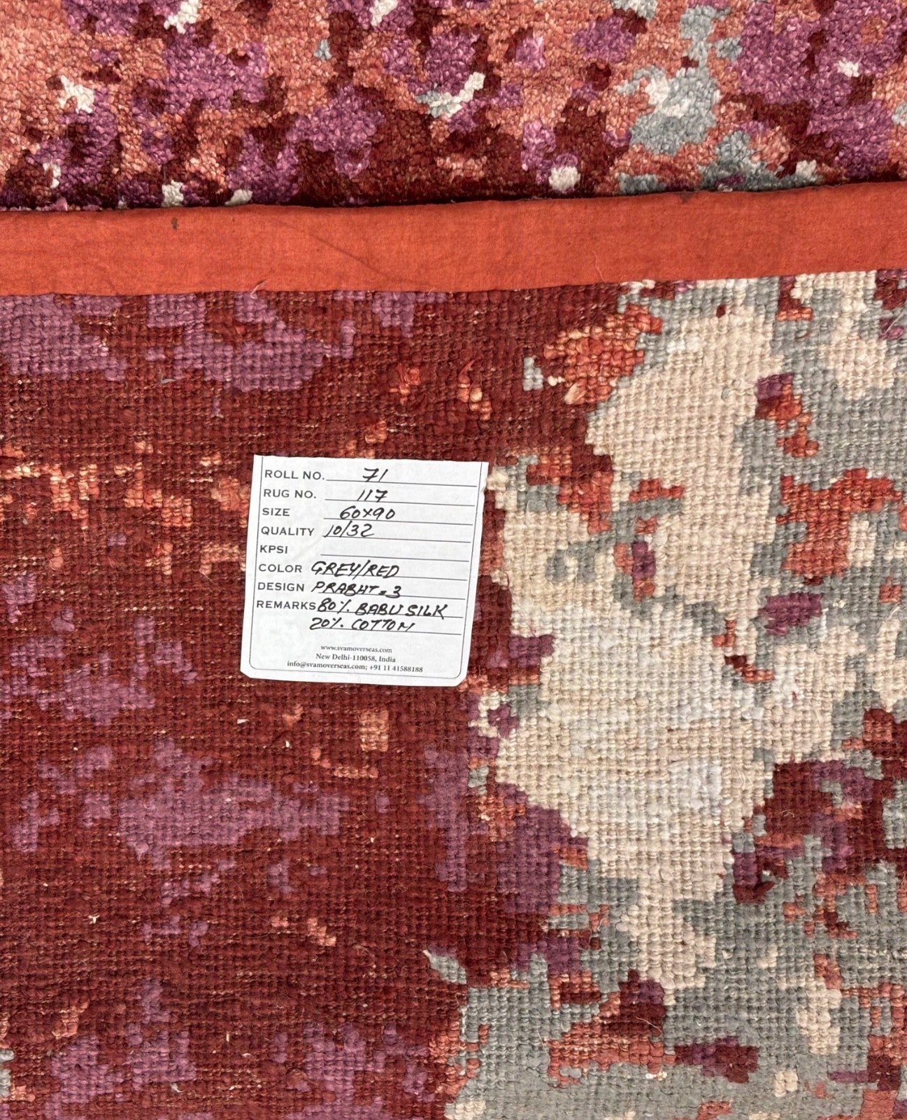 Handgeknüpfter Design Teppich 60x90 cm Grau Rot Multicolor Bambus-Seide R117