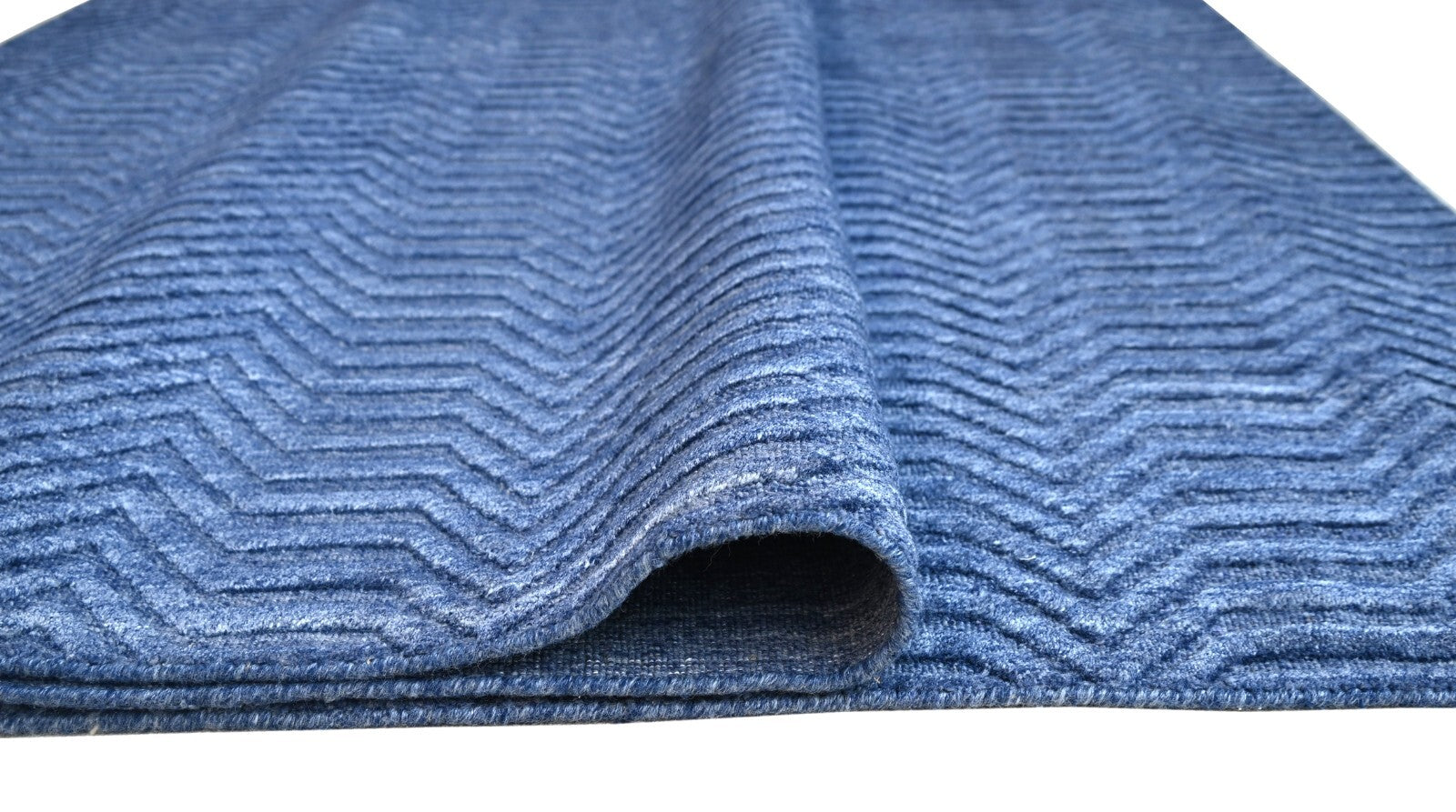 Handgewebter Teppich 170x240 blau Glanzoptik Woll-Viskosem Wohnzimmer SH106