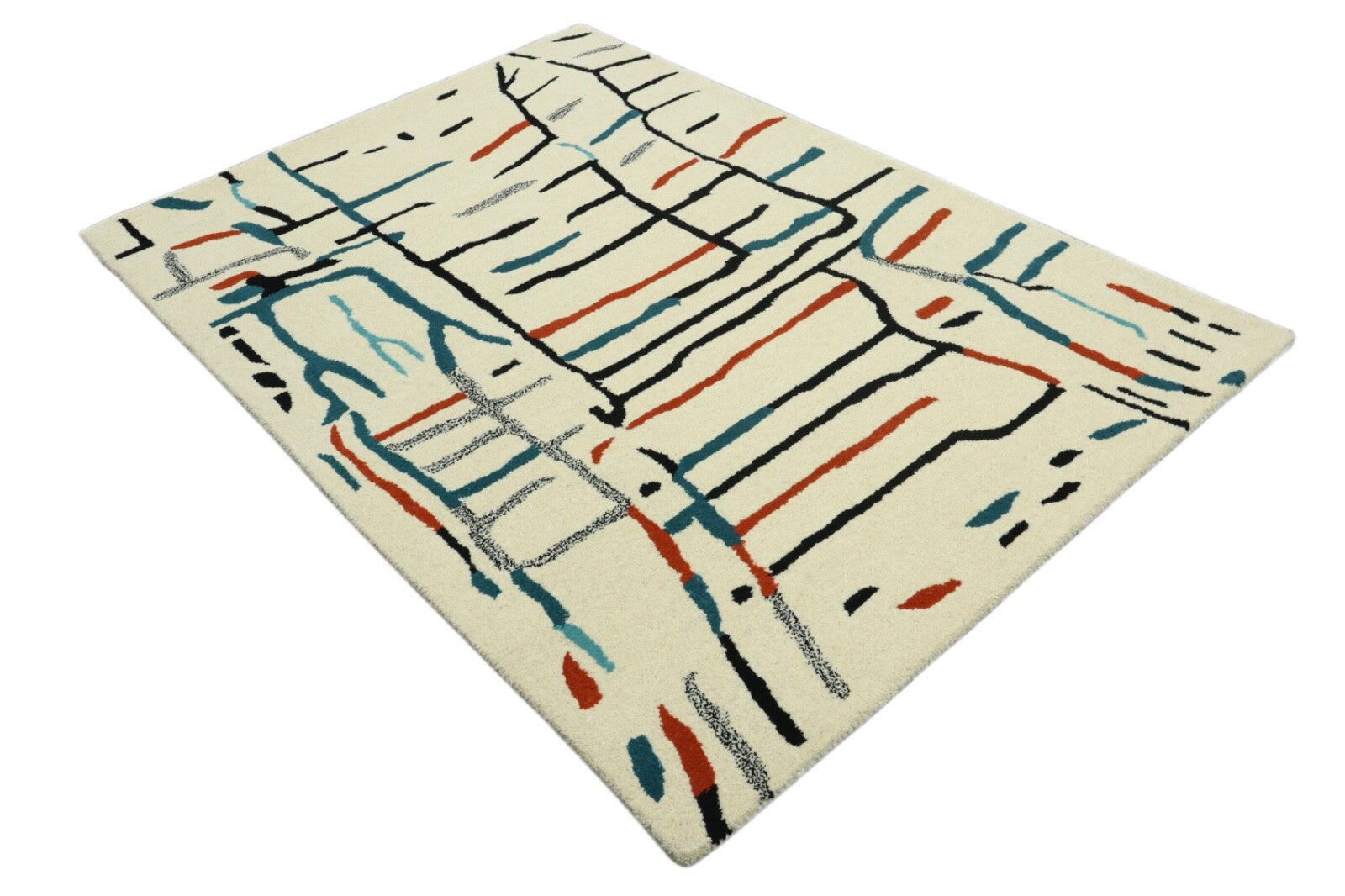 Wollteppich 120x180 Beige Bunt Marokko Muster Teppich Handgetuftet Modern HT313