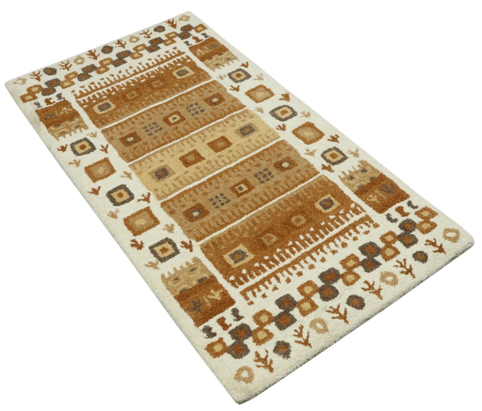 Gabbeh Teppich 100% Wolle 70X140 cm Handarbeit Beige Handgetuftet T997