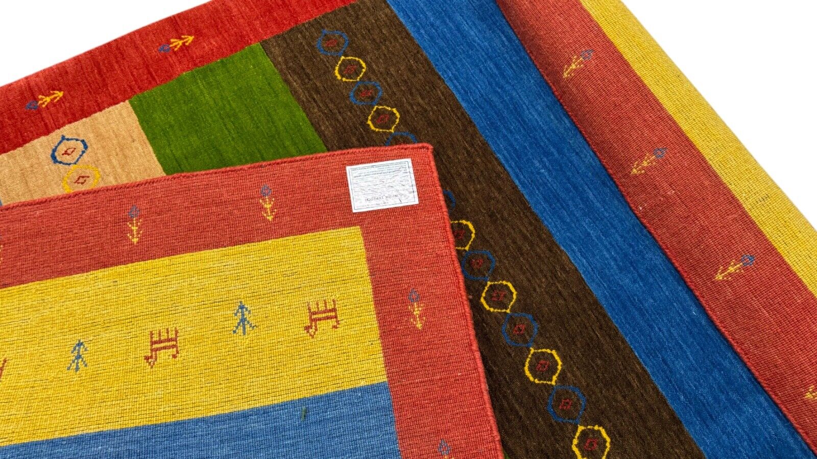 Bunt Gabbeh Teppich 100% Wolle 120x180 cm Rot Gold Blau Orient Handgewebt BR12