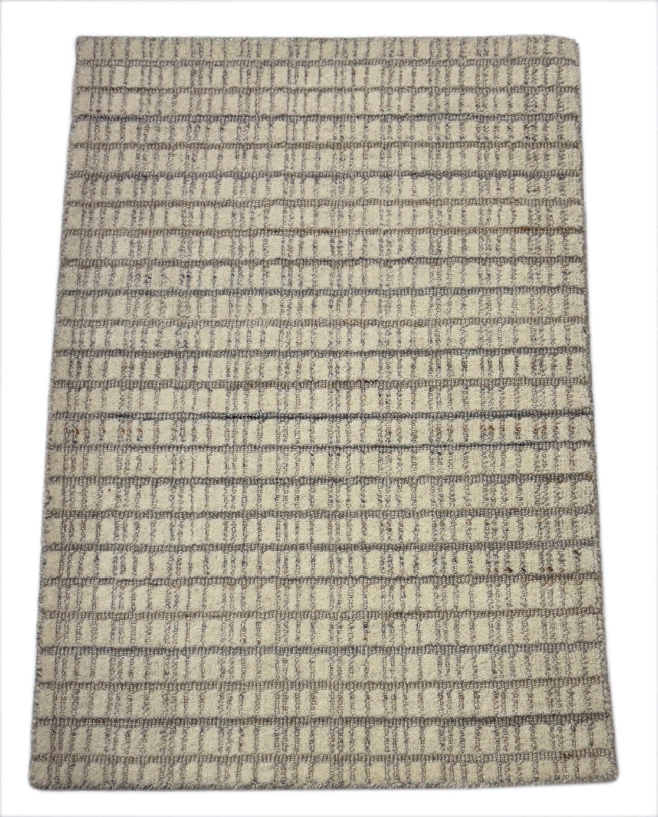 Tappeto in lana tessuto a mano 60x90cm Beige Grigio Design scandinavo moderno D819