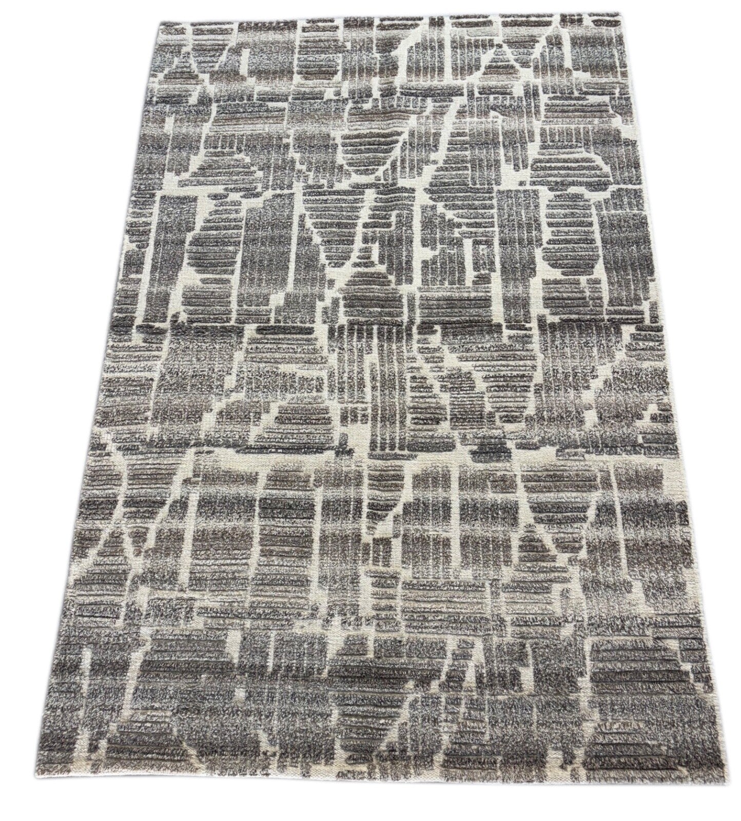 Ročno vozlana volnena preproga 152x243 cm Naravna bež siva Moderno oblikovanje DT977