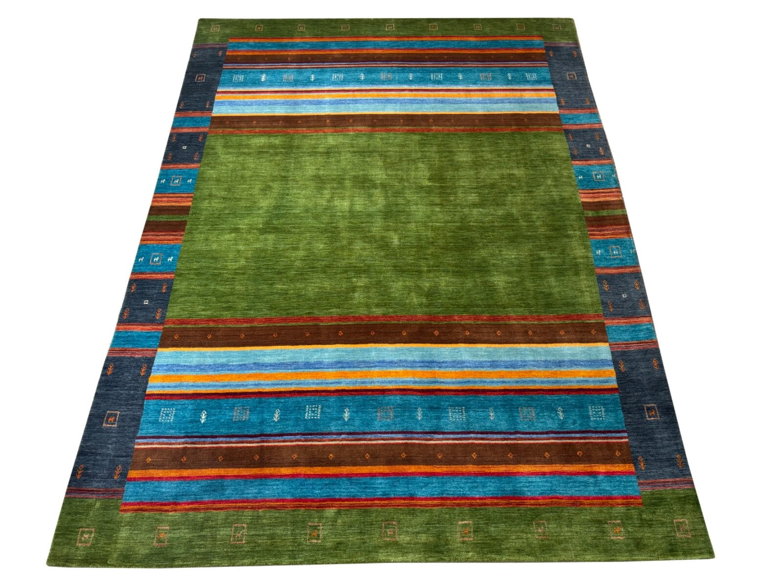 Wollteppich 250x350 GrĂĽn Bunt Modern Handgewebt Unikat Orient Teppich 109