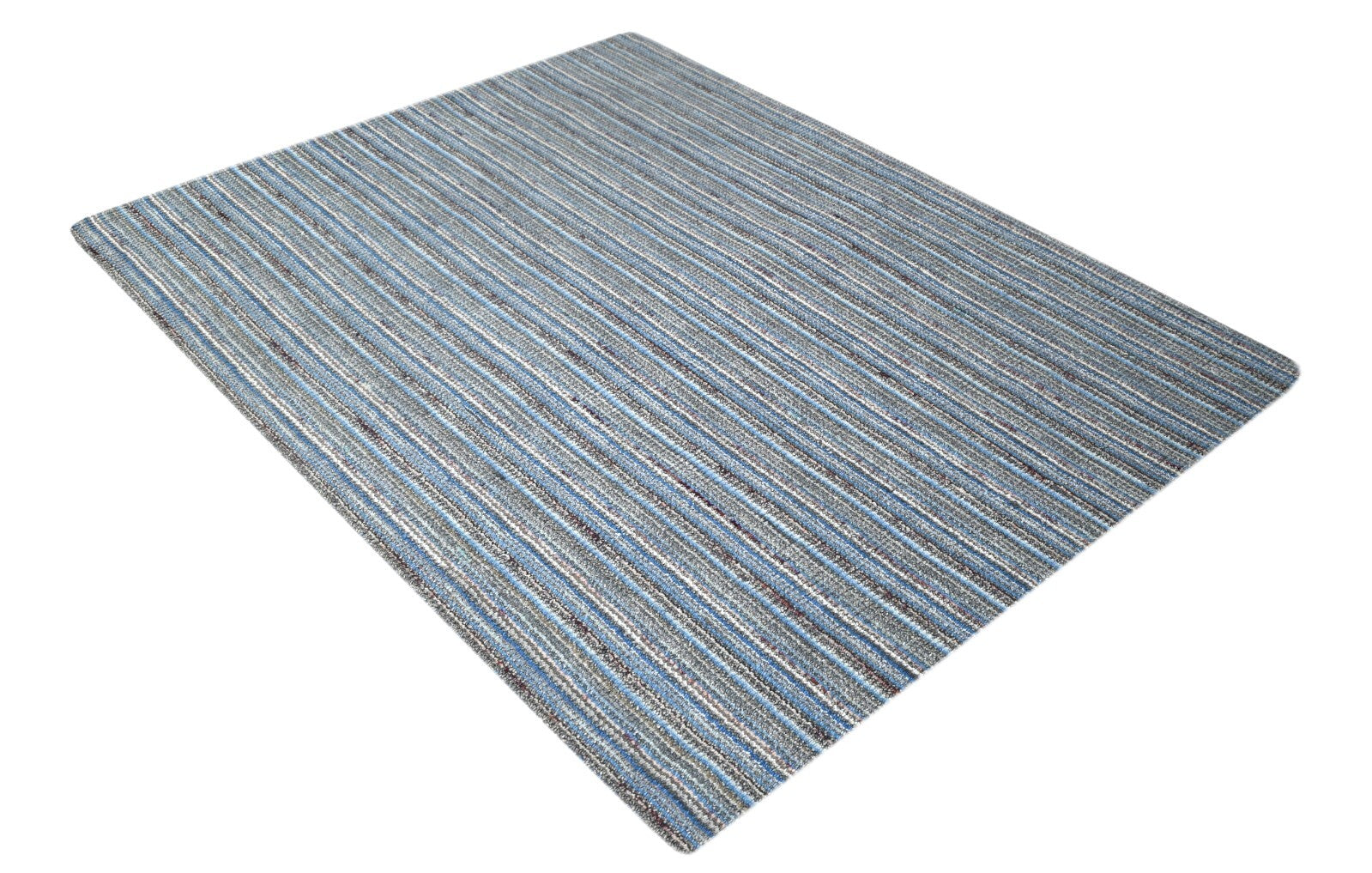 Handgewebter Teppich 150x240 blau-multi Glanzoptik Wolle Flach Wohnzimmer SH102