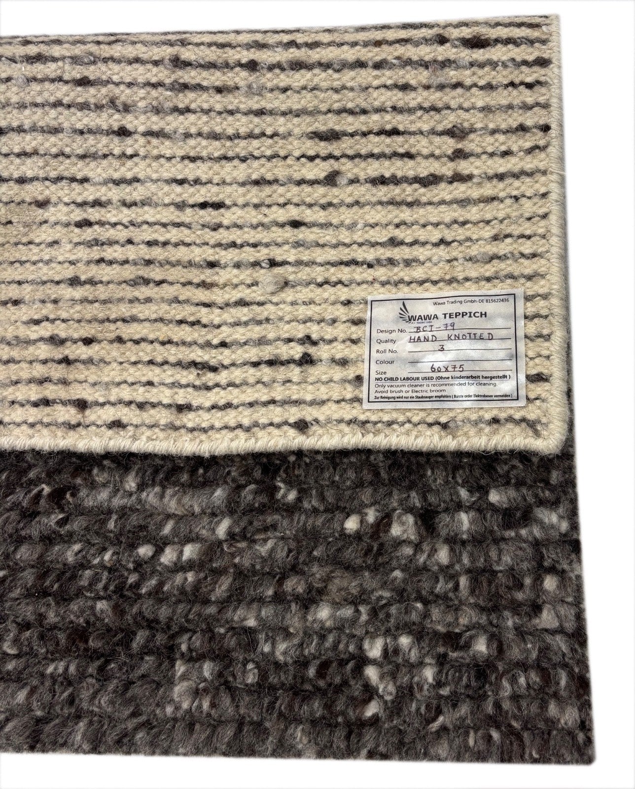 Handgeknüpfter 100 % Wollteppich 60x75 cm Modern Multigrau Designteppich BCI79