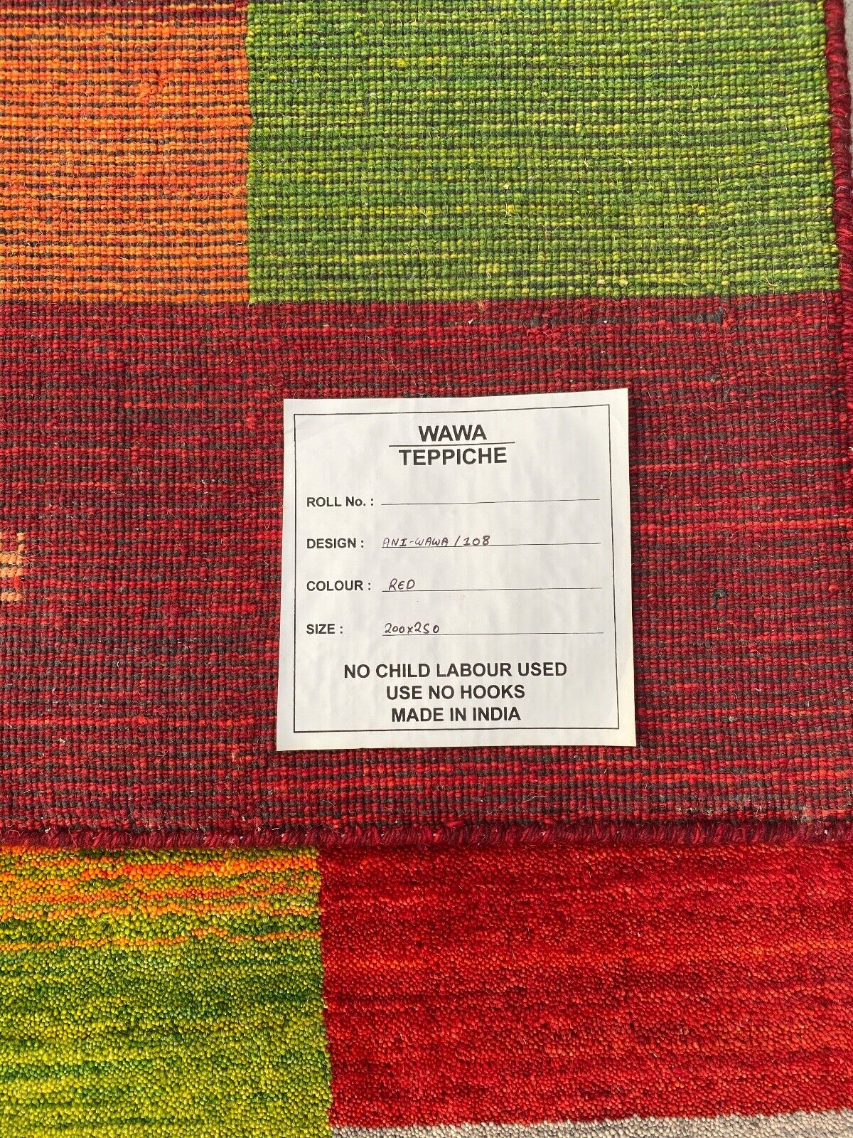 Gabbeh Teppich 100% Wolle 200x250 cm Rot Grün Handgewebt Orientteppich Bunt 108