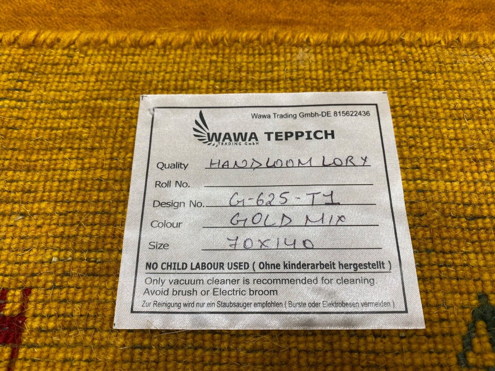 Gold Gabbeh Teppich 100% Wolle Orientteppich Handgewebt Loom Brücke G625T3