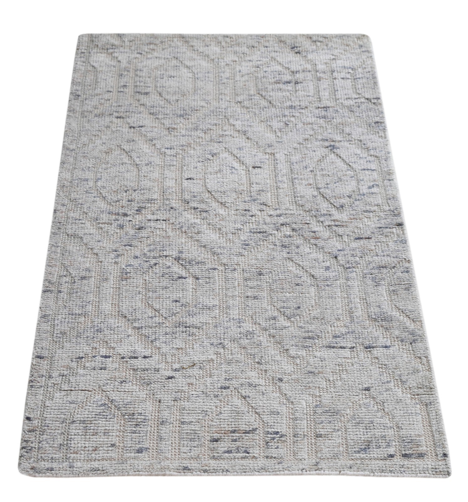 Modernes Handgeknüpfter Wolle 90x150 Vintage Silber Wohnzimmer Teppich SH185