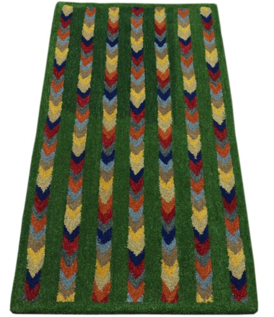 Gabbeh Teppich 100% Wolle 70X140 cm Handarbeit Grün Handgetuftet T1001