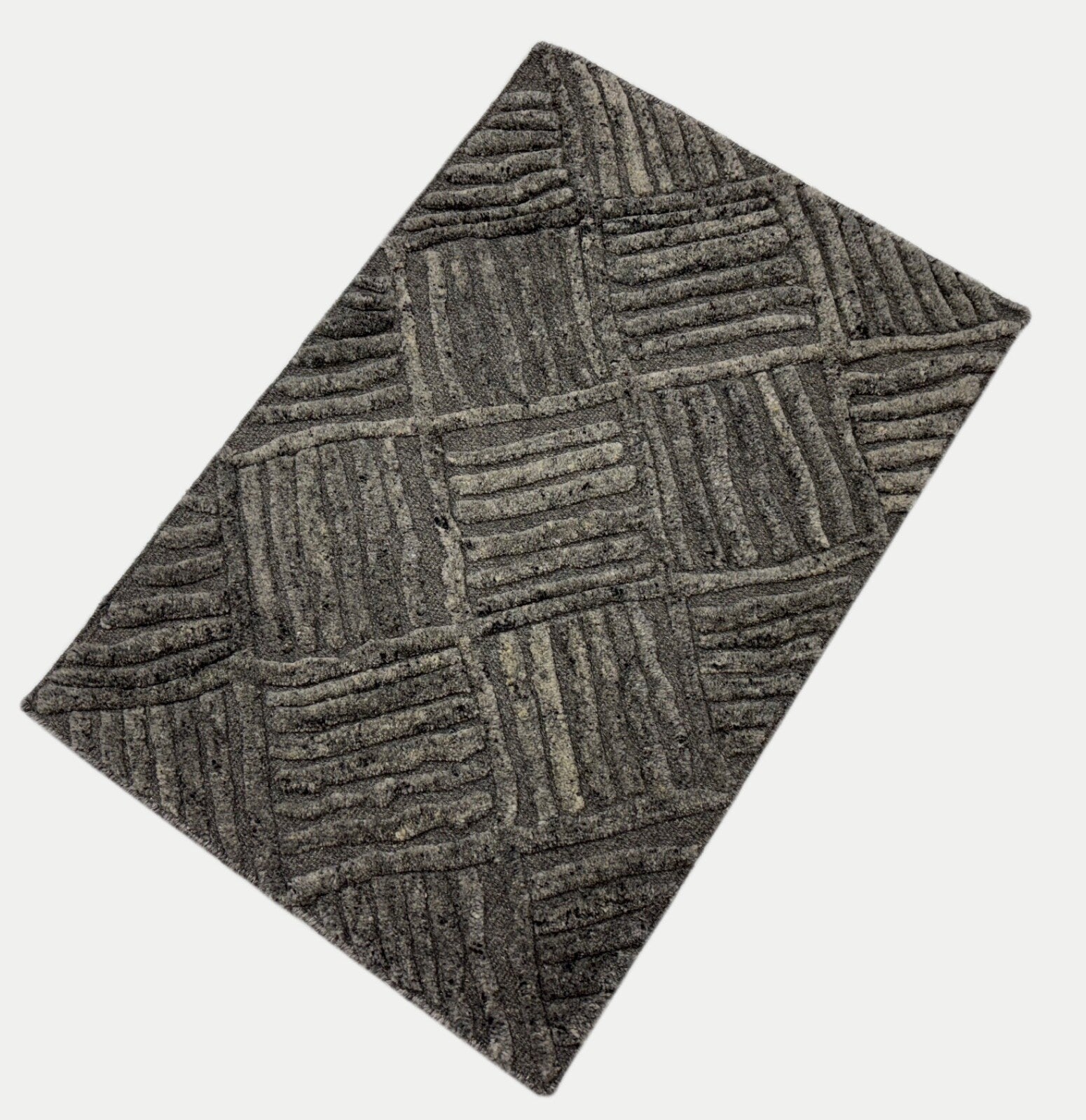 Handgefertigte Kilim Dhurry Teppich 60x90 cm Grau 100% Wolle DWD805