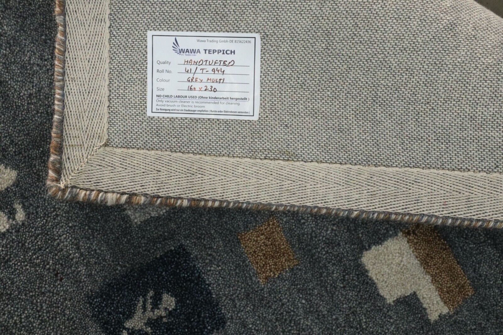 Orient Teppich 100% Wolle 160X230 cm Handarbeit Blau Grau Handgetuftet T944