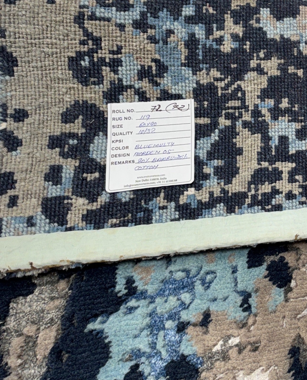 Handgeknüpfter Design Teppich 60x90 Blau Grau Bambus Seidenglanz R119